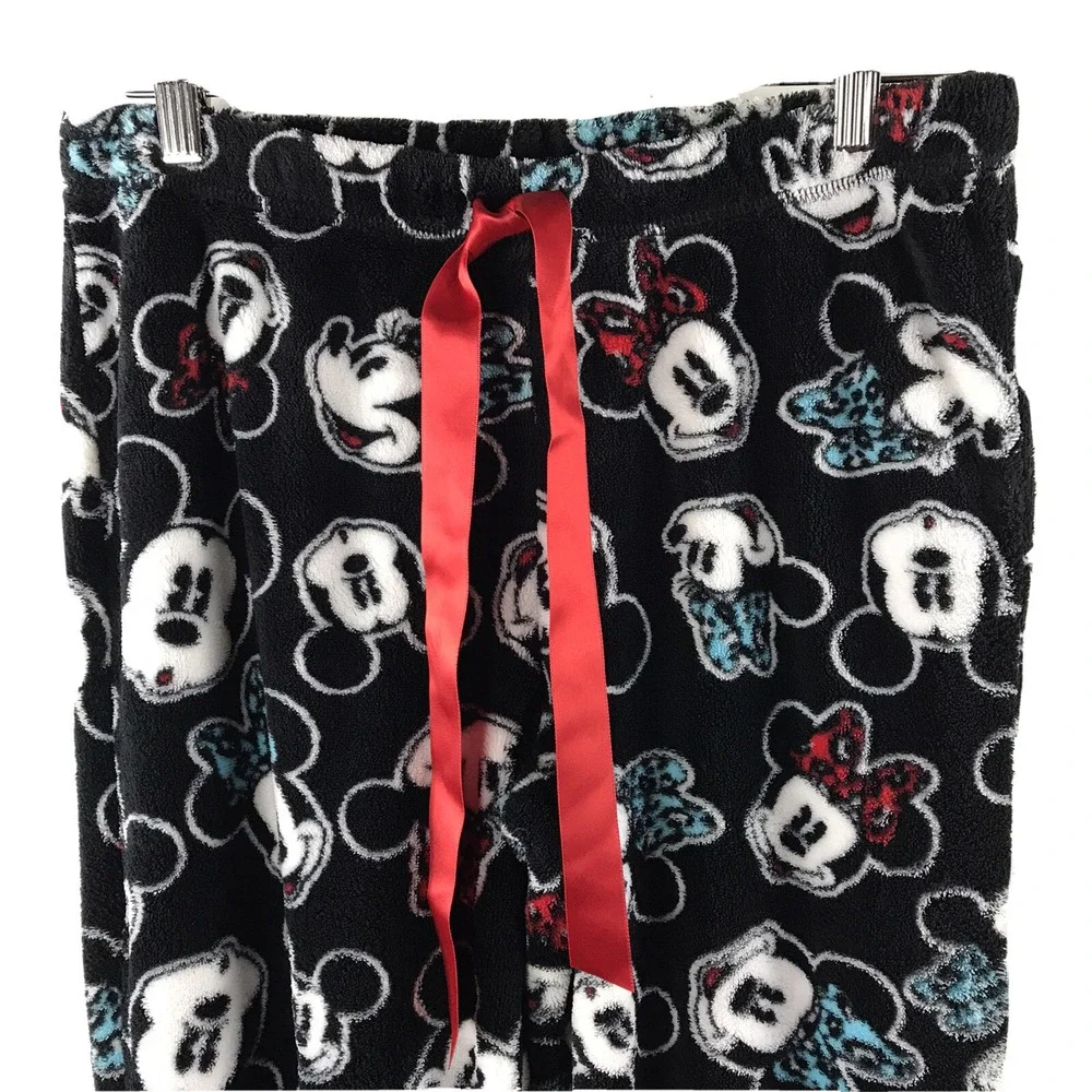 Disney Mickey Minnie Mouse Fleece Pajama Pants Womens Medium Black Plush Sleep - Picture 3 of 6
